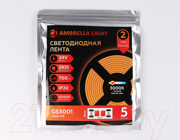 Изображение товара Светодиодная лента Ambrella 2835 60Led 6W 3000K / GS3001