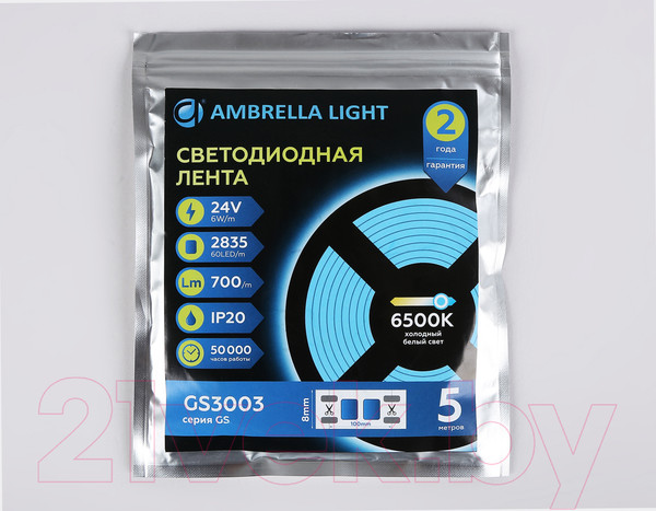 Изображение товара Светодиодная лента Ambrella 2835 60Led 6W 6500K / GS3003