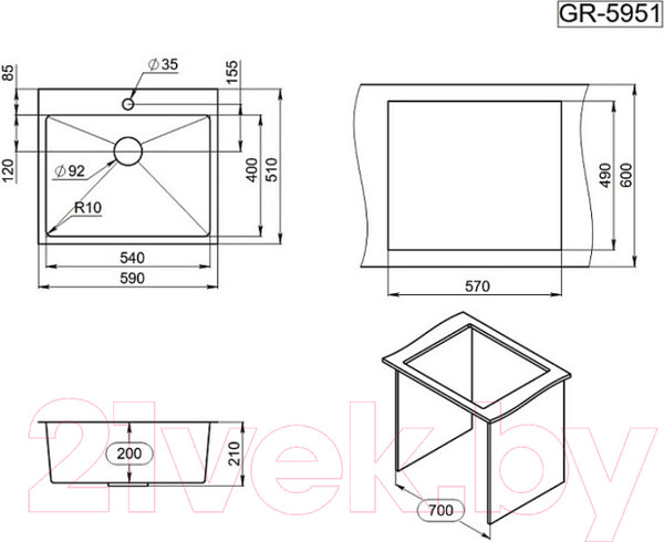 Изображение товара Мойка кухонная GRANULA GR-5951 (графит матовый)