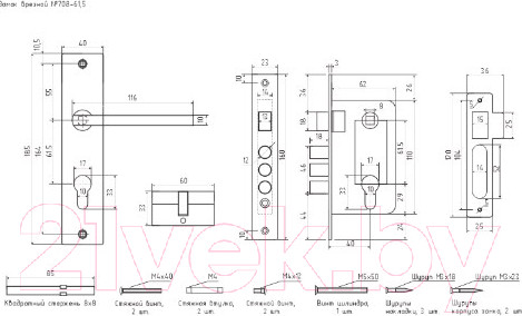 Изображение товара Замок врезной Нора-М 708К-61.5мм (черный)