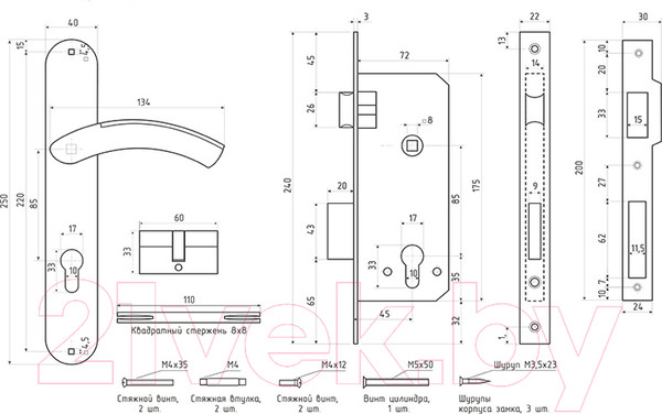 Изображение товара Замок врезной Нора-М N23-85 К / 11468 (старая медь)