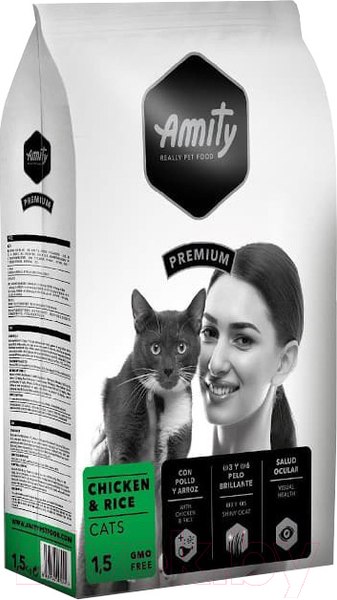 Изображение товара Сухой корм для кошек Amity Premium с курицей и рисом (1.5кг)