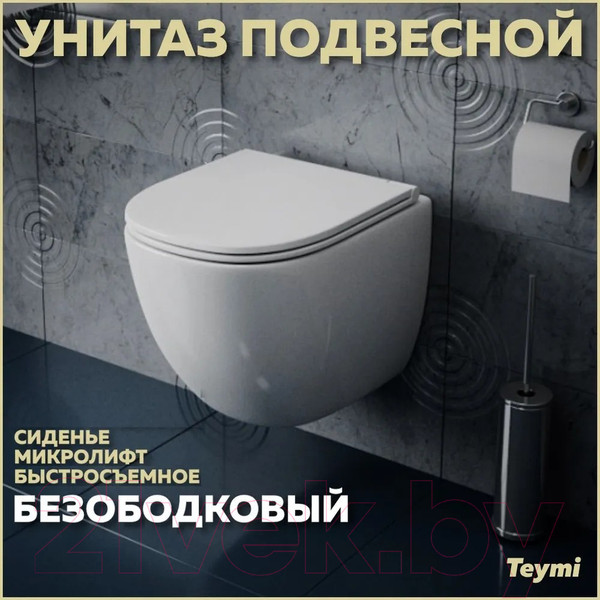 Изображение товара Унитаз подвесной Teymi Lina S / T40102 (безободковый, сиденье микролифт)