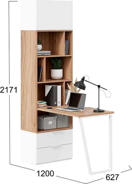 Изображение товара Стол-стеллаж ТриЯ Порто СМ-393.07.200 Исп.2 со столом (белый жемчуг/яблоня беллуно/белый софт)