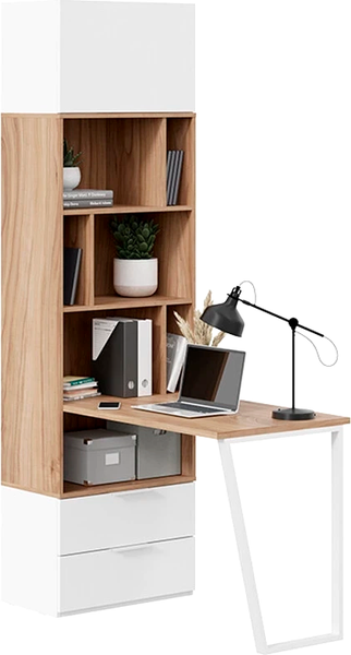 Изображение товара Стол-стеллаж ТриЯ Порто СМ-393.07.200 Исп.2 со столом (белый жемчуг/яблоня беллуно/белый софт)