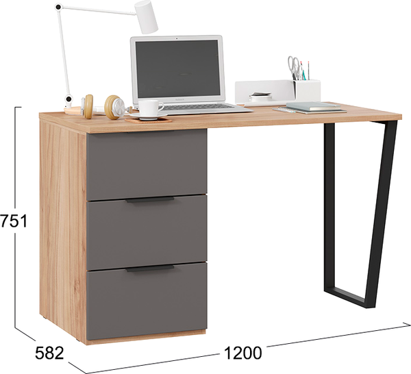 Изображение товара Письменный стол ТриЯ Порто СМ-393.15.011 с тумбой (яблоня беллуно/графит софт)