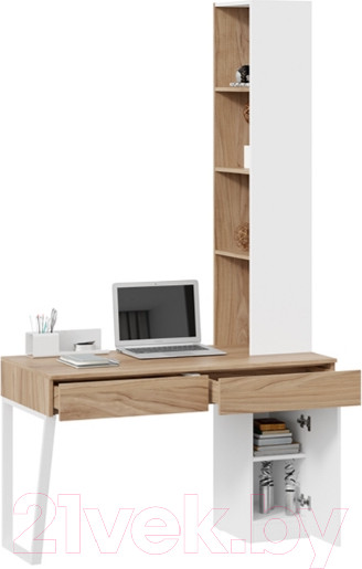 Изображение товара Письменный стол ТриЯ Порто СМ-393.15.012 со шкафом (белый жемчуг/яблоня беллуно/белый софт)