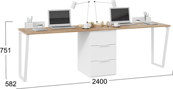 Изображение товара Письменный стол ТриЯ Порто СМ-393.15.013 с тумбой (белый жемчуг/яблоня беллуно/белый софт)