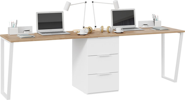 Изображение товара Письменный стол ТриЯ Порто СМ-393.15.013 с тумбой (белый жемчуг/яблоня беллуно/белый софт)