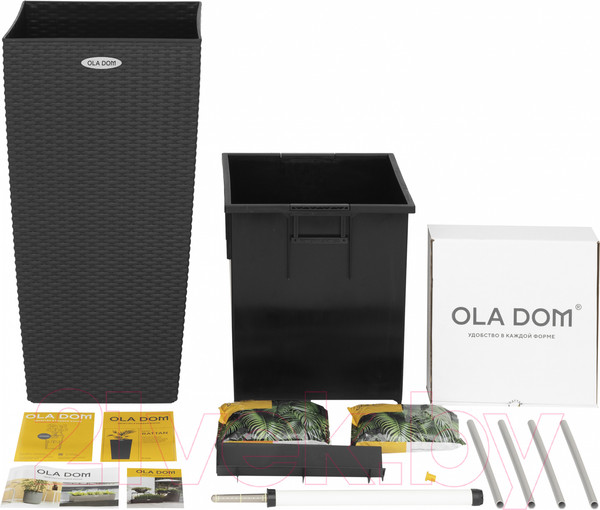 Изображение товара Кашпо Ellastik Plast Ola Dom Rattan (31л, антрацит)