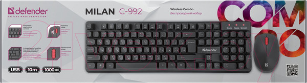 Изображение товара Комплект клавиатура и мышь Defender Milan C-992 / 45992 (черный)