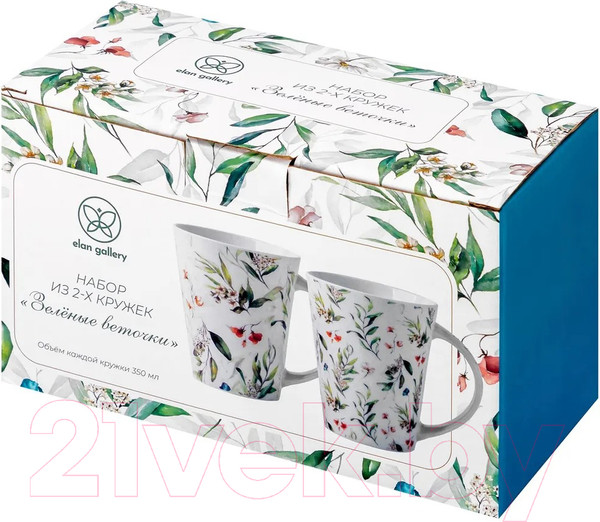 Изображение товара Набор кружек Elan Gallery Зеленые веточки / 880203