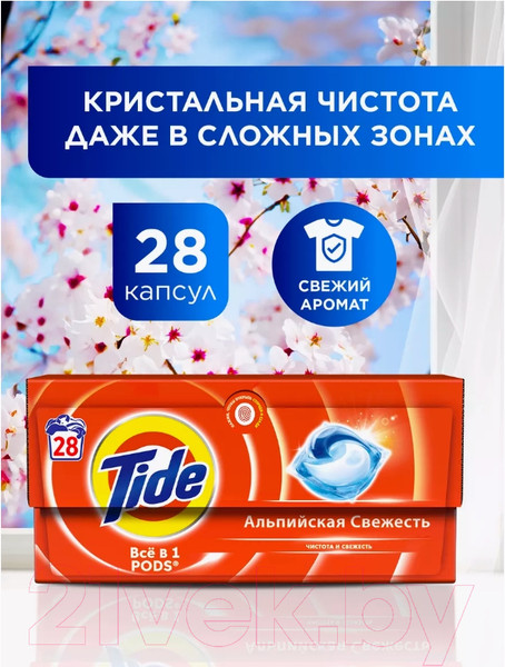 Изображение товара Капсулы для стирки Tide Альпийская свежесть (28x16.8г)