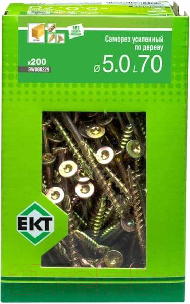 Изображение товара Саморез ЕКТ Усиленный по дереву 5.0x70 потайной / BW000229 (200шт, желтый цинк)