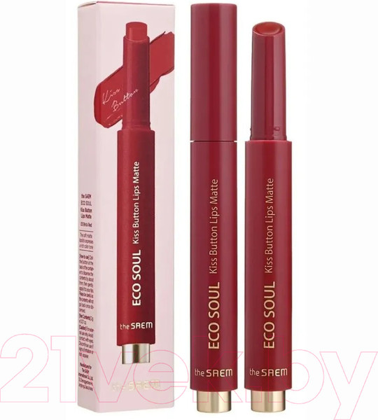 Изображение товара Помада для губ The Saem Eco Soul Kiss Button Lips Matte 05 Brick Red (2г)
