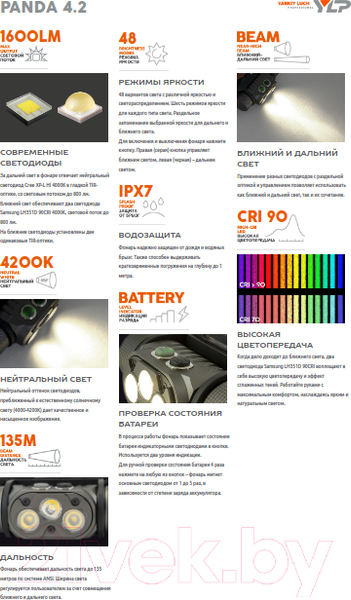 Изображение товара Фонарь Яркий Луч Panda 4.2 Cree XP-L HI +2 Sams.LH351D High-CRI max1600лм