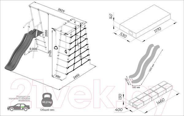 Изображение товара Игровой комплекс Romana Богатырь / 103.07.06 (цепные качели, белый/желтый)