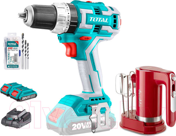 Изображение товара Аккумуляторная дрель-шуруповерт TOTAL Набор аккумуляторного инструмента / TOSLI23062