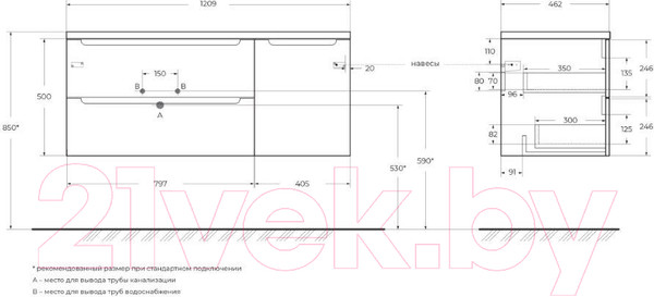 Изображение товара Тумба под умывальник BelBagno ETNA-1200-2C-1A-SO-RN-L