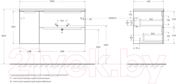 Изображение товара Тумба под умывальник BelBagno ETNA-1000-2C-1A-SO-BL-R