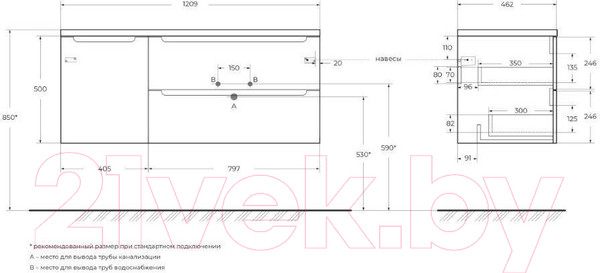 Изображение товара Тумба под умывальник BelBagno ETNA-1200-2C-1A-SO-BL-R