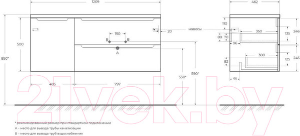 Изображение товара Тумба под умывальник BelBagno ETNA-1200-2C-1A-SO-RN-R