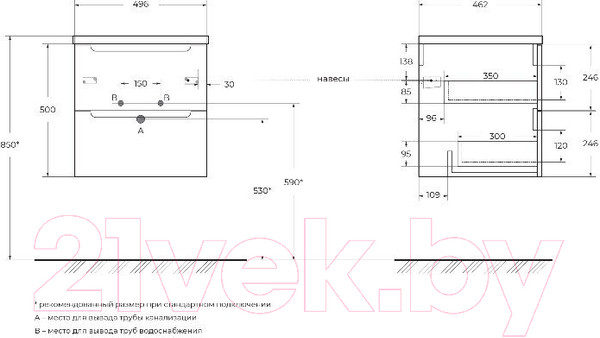 Изображение товара Тумба под умывальник BelBagno ETNA-500-2C-SO-BL