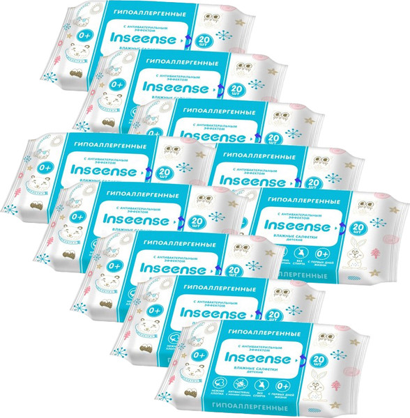 Изображение товара Влажные салфетки детские Inseense Антибактериальные / Ins0322M (10x20шт)