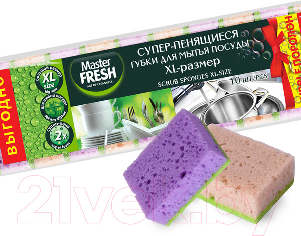 Изображение товара Набор губок для мытья посуды Master Fresh Bubble XL (10шт)