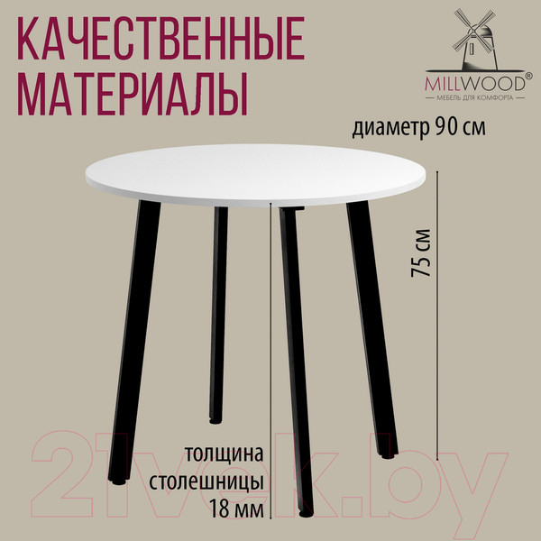Изображение товара Обеденный стол Millwood Шанхай Л18 D900 (белый/металл черный)