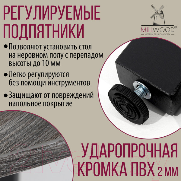 Изображение товара Обеденный стол Millwood Шанхай Л18 D900 (сосна пасадена/металл черный)