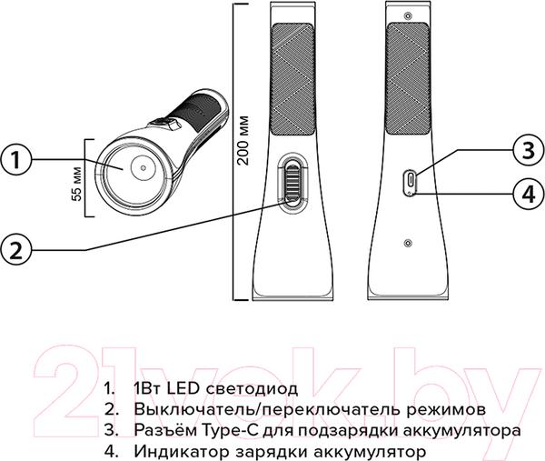 Изображение товара Фонарь JAZZway Accu2-L1W-bk / 5049406