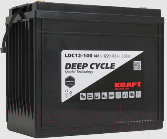 Изображение товара Аккумулятор лодочный KrafT 12V-148Ah C20 L тяговая / LDC12-140