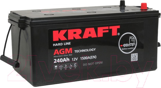 Изображение товара Автомобильный аккумулятор KrafT AGM 240 (3) евро +/- / LPM12-240HD