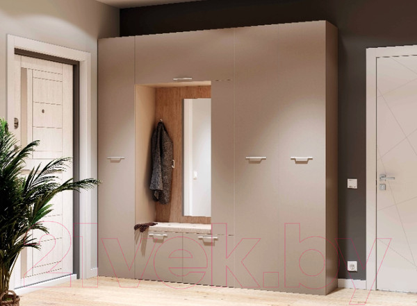 Изображение товара Секция в прихожую Мебельград Джерси с зеркалом (капучино)