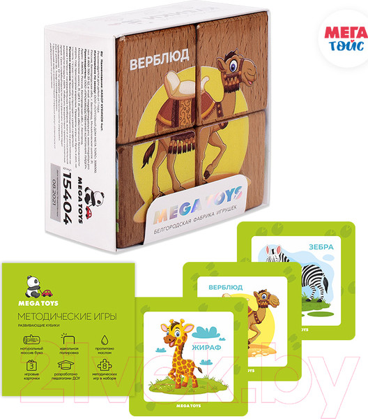 Изображение товара Развивающий игровой набор Mega Toys Кубики Животные жарких стран / 15404