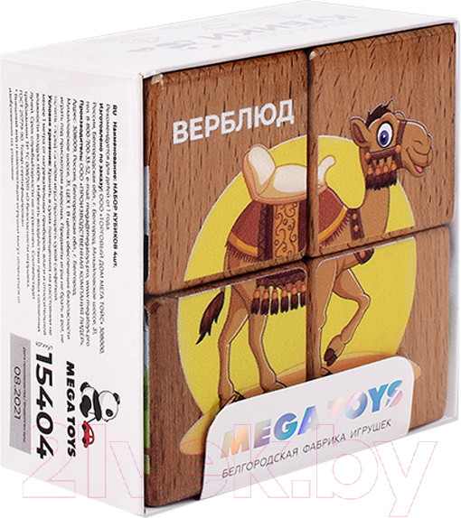 Изображение товара Развивающий игровой набор Mega Toys Кубики Животные жарких стран / 15404