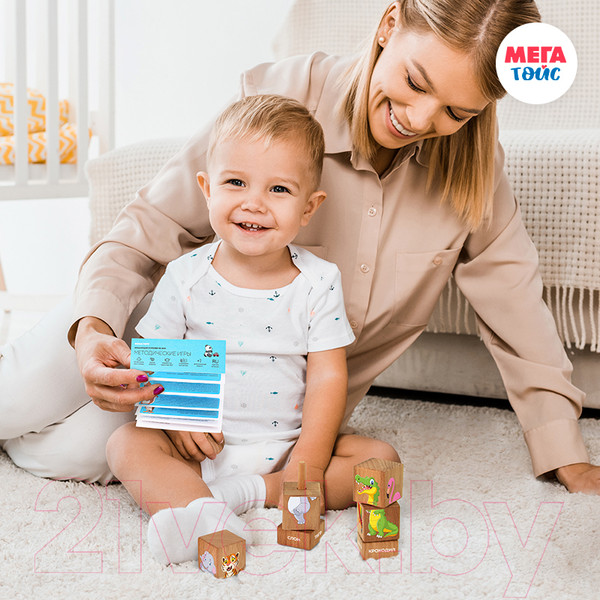 Изображение товара Развивающий игровой набор Mega Toys Кубики на оси Дикие животные / 15202