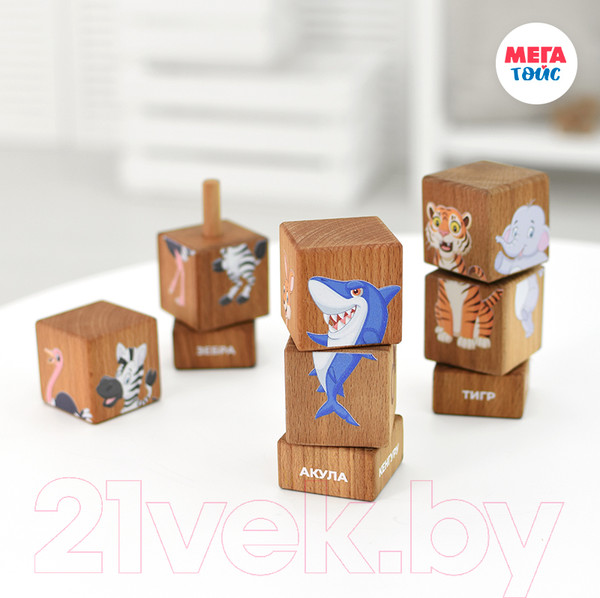 Изображение товара Развивающий игровой набор Mega Toys Кубики на оси Дикие животные / 15202
