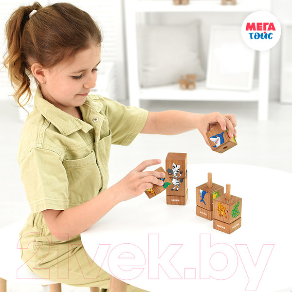 Изображение товара Развивающий игровой набор Mega Toys Кубики на оси Дикие животные / 15202