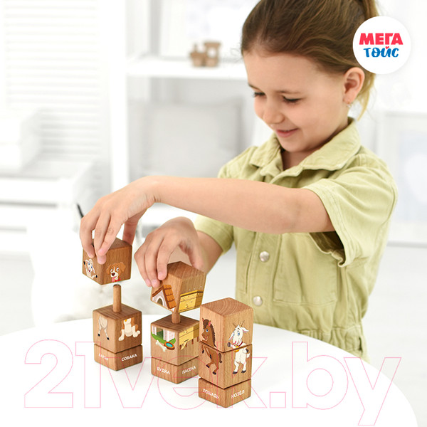 Изображение товара Развивающий игровой набор Mega Toys Кубики на оси Домашние животные / 15204