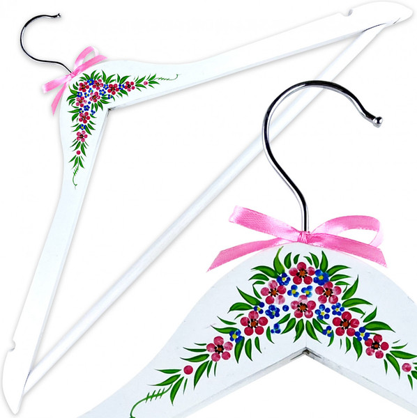 Изображение товара Набор деревянных вешалок-плечиков Брестская Фабрика Сувениров С нарисованными вручную цветами / HR19 (2шт, белый)
