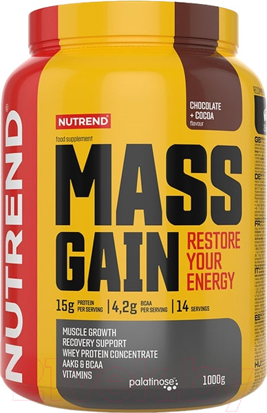 Изображение товара Гейнер Nutrend Mass Gain (2100г, шоколад/какао)