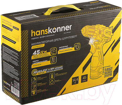 Изображение товара Аккумуляторная дрель-шуруповерт Hanskonner HCD1645BLC