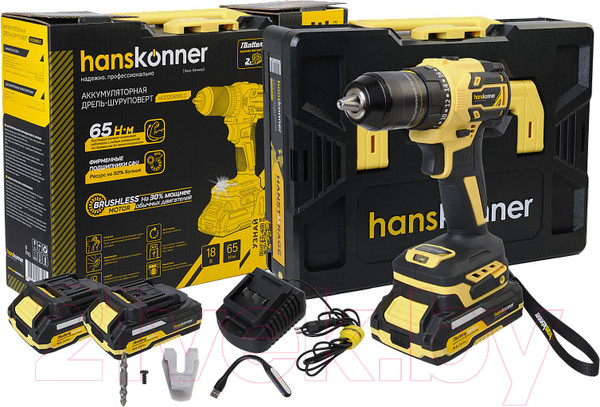 Изображение товара Аккумуляторная дрель-шуруповерт Hanskonner HCD2065BLC