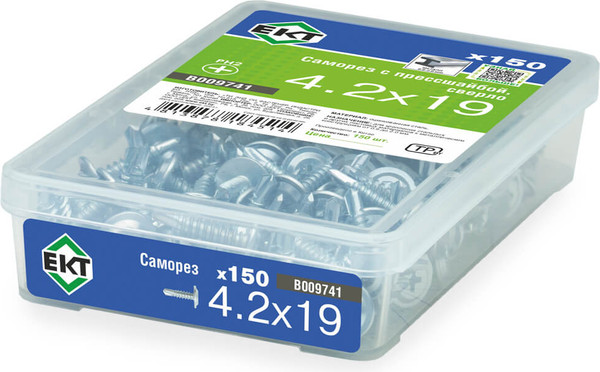 Изображение товара Саморез ЕКТ С прессшайбой 4.2х19 сверло / B009741 (150шт, цинк)