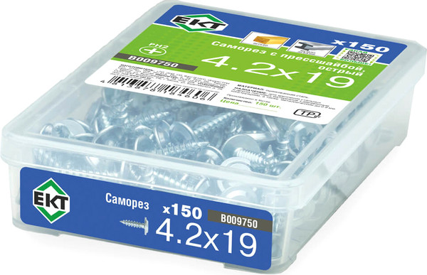 Изображение товара Саморез ЕКТ С прессшайбой 4.2х19 острый / B009750 (150шт, цинк)
