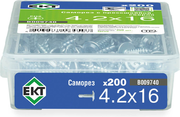 Изображение товара Саморез ЕКТ С прессшайбой 4.2х16 сверло / B009740 (200шт, цинк)