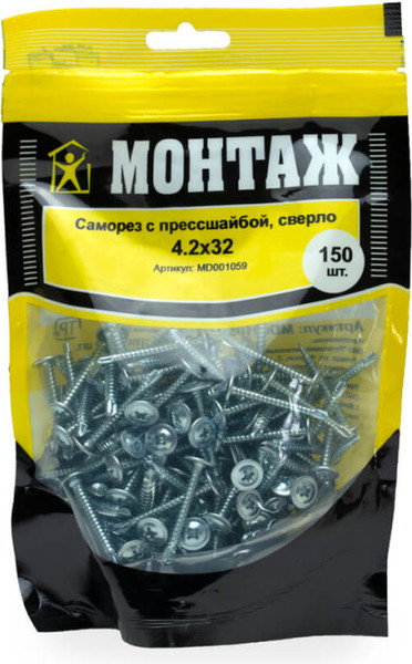 Изображение товара Саморез Монтаж С прессшайбой 4.2х32 сверло / MD001059 (150шт, цинк)