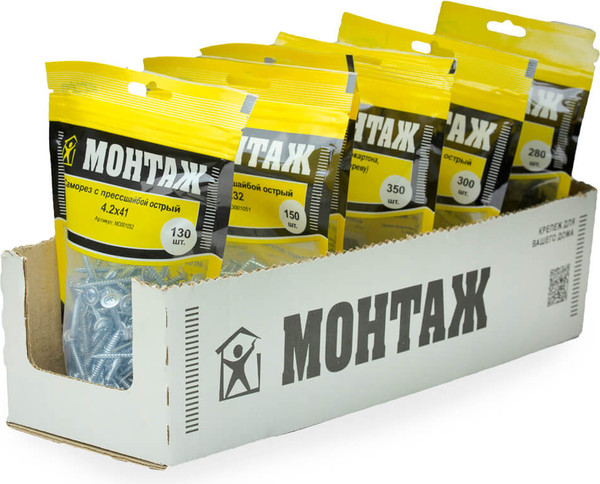 Изображение товара Саморез Монтаж С прессшайбой 4.2х41 острый / MD001052 (130шт, цинк)